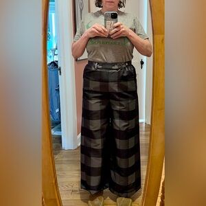 Echappees Belles Black and Gray Plaid Wide-Leg Pants